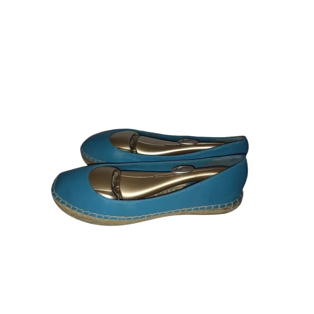 Cole Haan Teal Blue Leather Espadrille Flats Jute Sole Comfort Ballet Womens 8.5